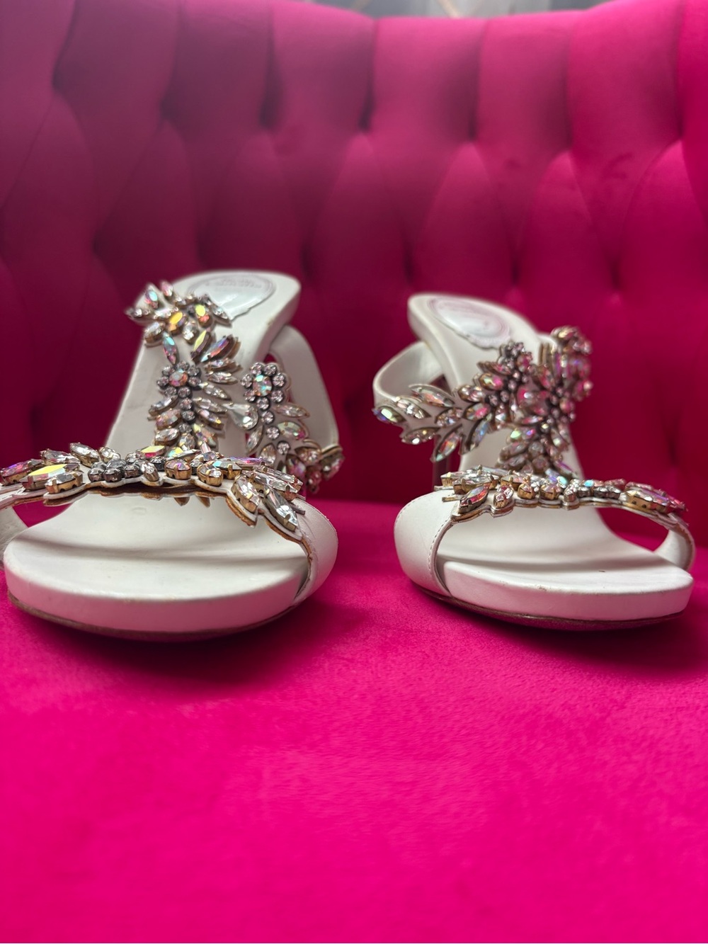 Rene Caovilla Ivory Jeweled T-Strap Heels - Picture 4 of 12